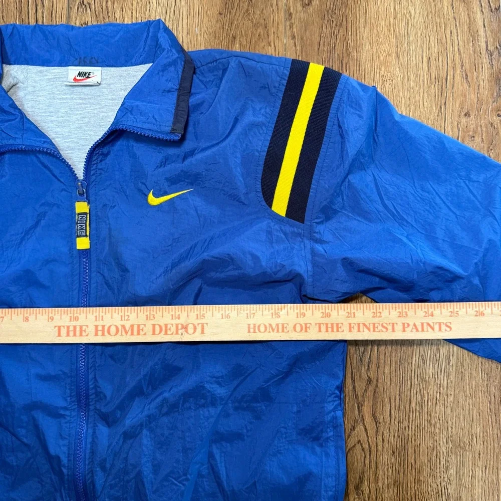 VTG 90s Nike Windbreaker Jacket Blue Yellow Stripe Full Zip Youth Medium M 10-12